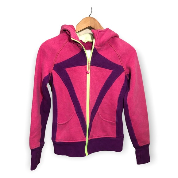 Ivivva Scuba Hooded Sweatshirt Jacket Girls Size 12 Full Zip Hoodie Pink Purple - Picture 1 of 7